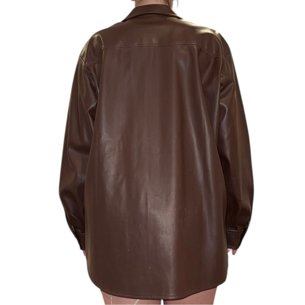 Brown Faux Leather Button Up Shirt - Picture 3 of 12